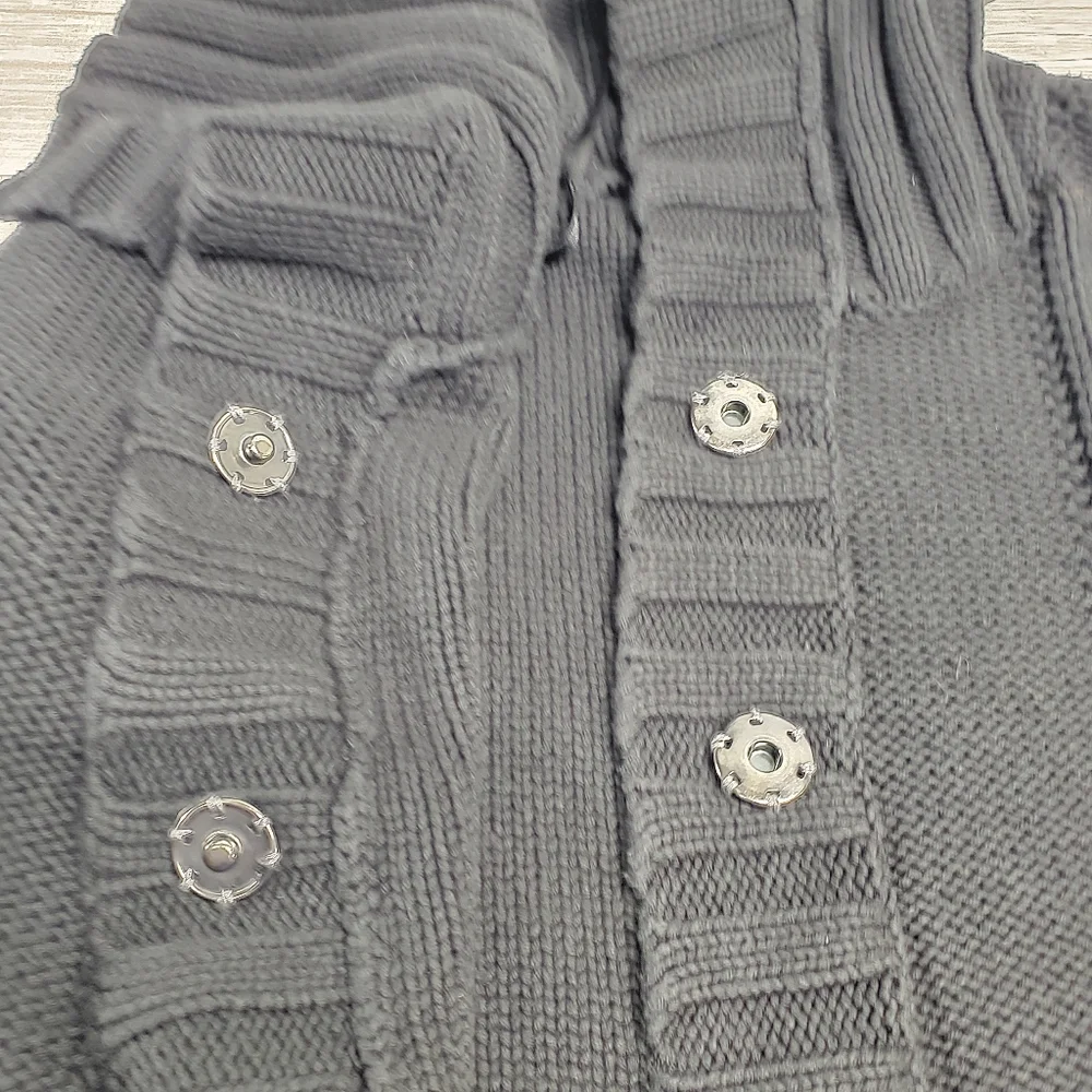 Kenneth Cole Reaction Black Ribbed Knit Short Sleeve Cardigan Sweater Size S Y2K - Picture 8 of 13